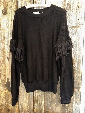 Tory Burch Bristol Fringe Baby Alpaca Silk Sweater XL Black
